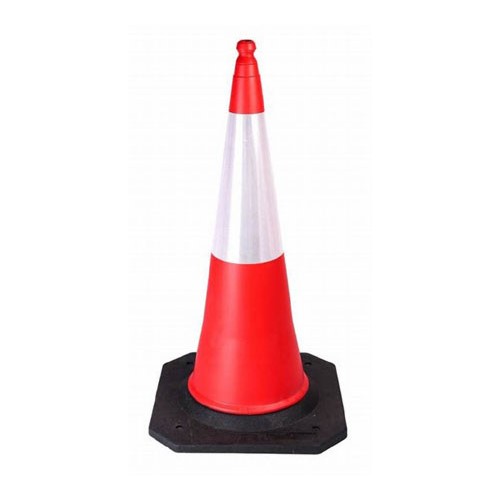 Red traffic cone with reflective tape & black rubber Based